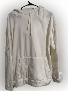 Sz 2X Women’s Cream Hooded Sweatshirt – Cozy Pullover Hoodie w zipper pocket